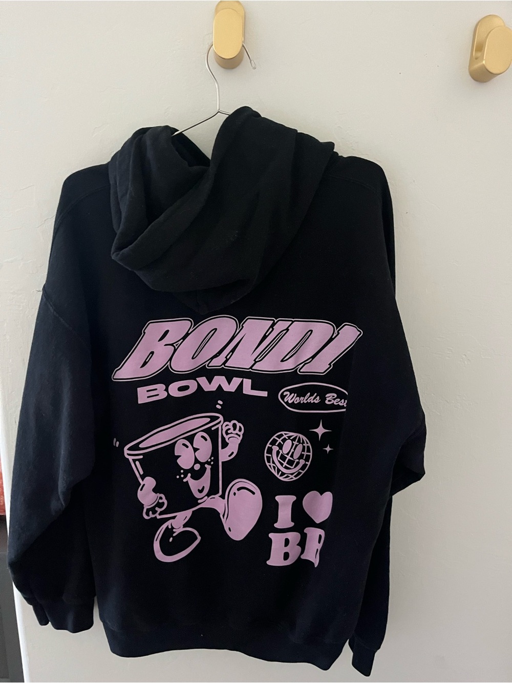 Oversized Graphic Hoodie - Black with Pink Print
